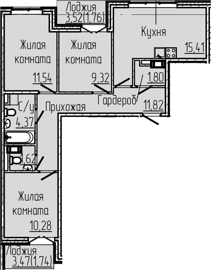 3-комнатная квартира 69.66 м², 6/8 эт., ЖК «SERTOLOVO PARK»